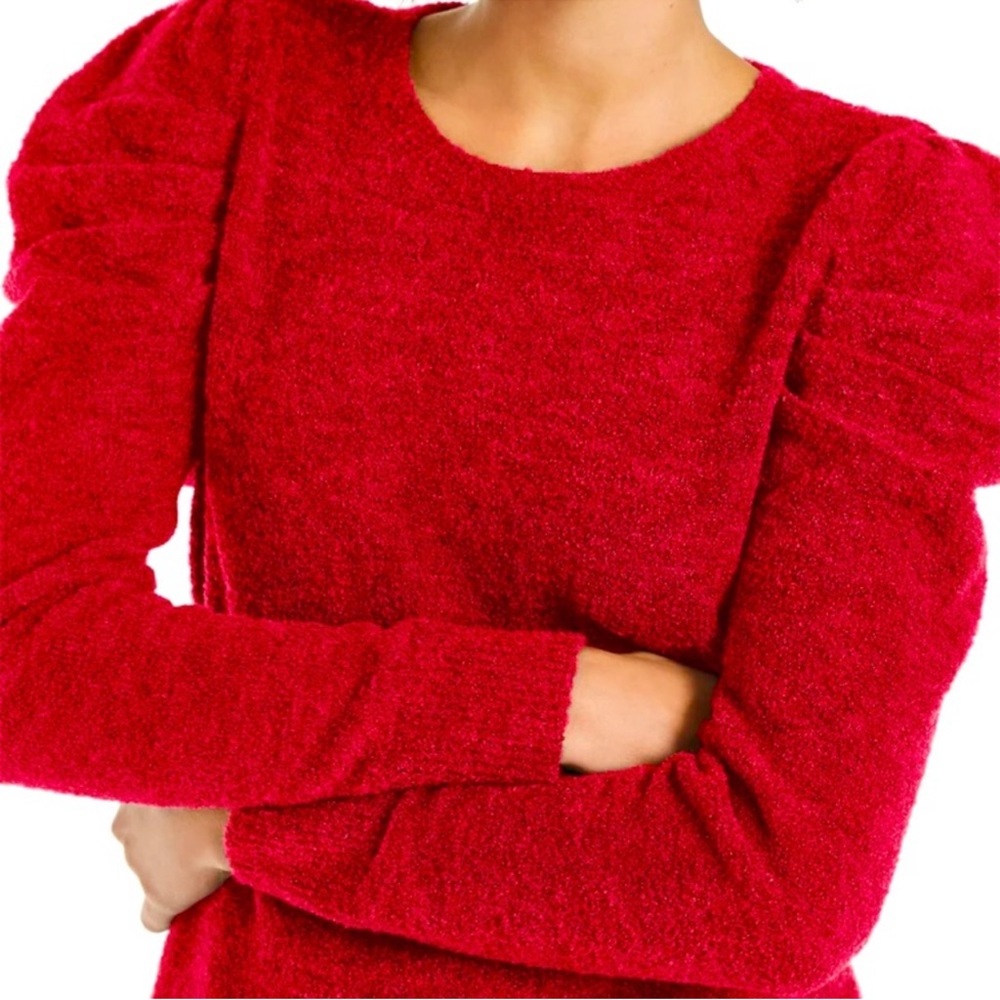 INC International Concepts Wool Blend Valentine Red Puff Sleeve Sweater